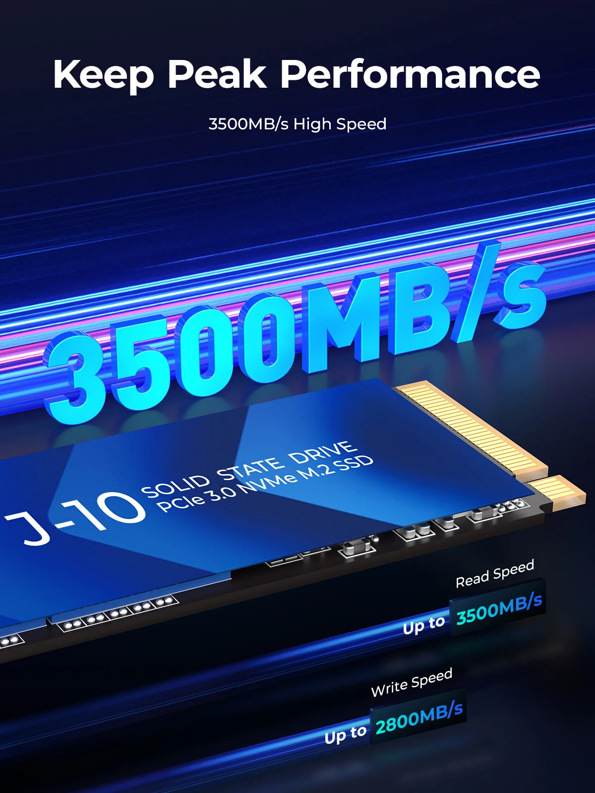 J10 M.2 Nvme SSD Pcie 3.0 Gen3 X4 Nvme SSD 3500Mbps M.2 M Key 2280Mm Internal Solid State Drive 1TB with Cooling Vest