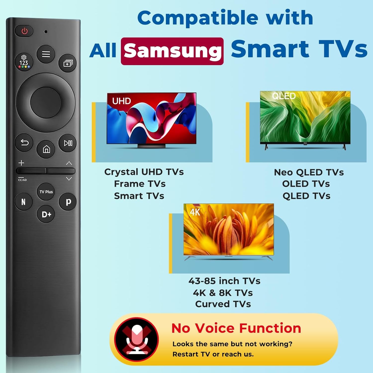 Replacement Samsung TV Remote, Universal Smart TV Remote Control BN59-01385A for Samsung LED LCD QLED UHD Frame Tvs, 4 Easy One-Click Shortcut Buttons, No Setup Needed (NO Voice Function)