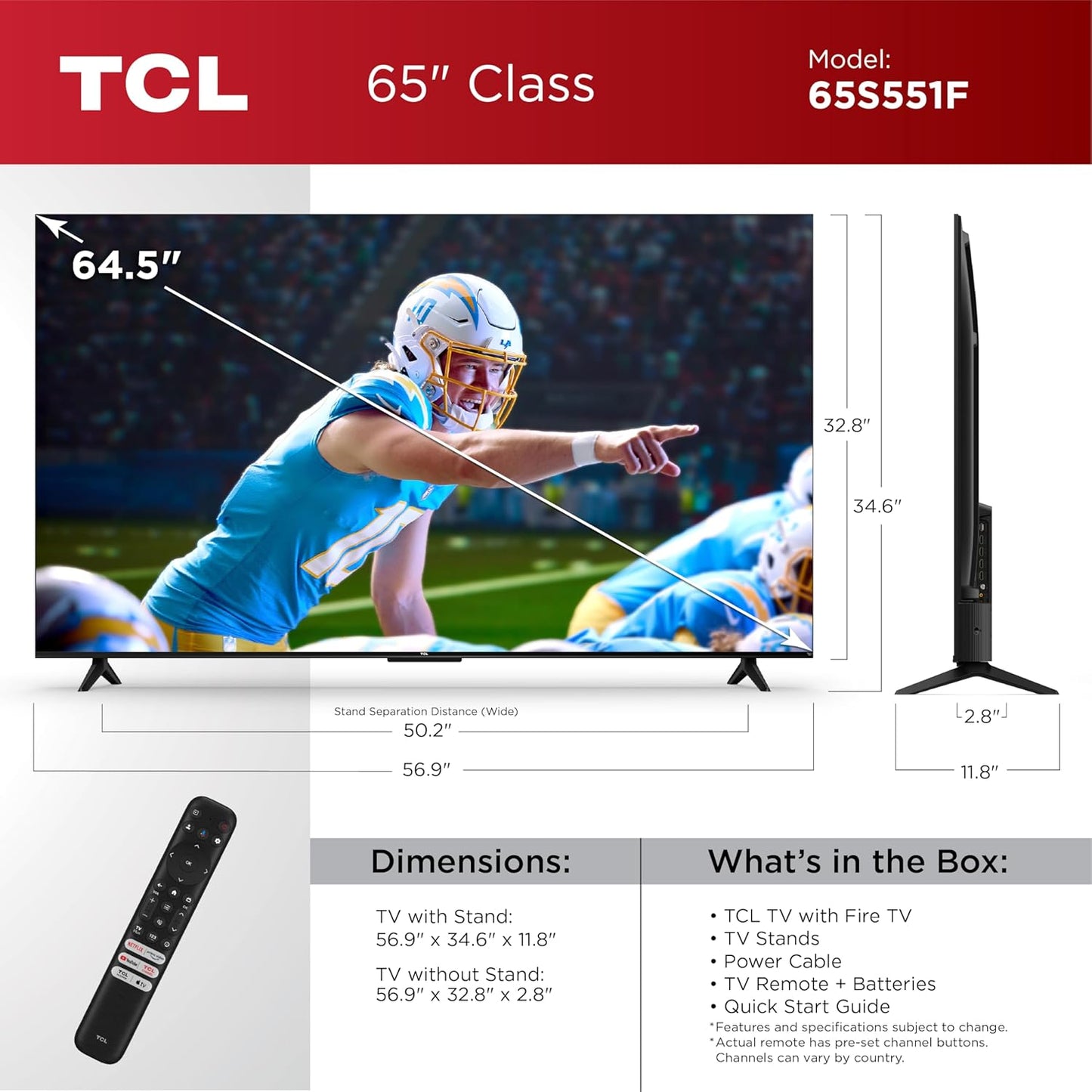 65-Inch Class S5 UHD 4K LED Smart TV with Fire TV (65S551F, 2024), Dolby Vision, HDR PRO+, Atmos, Alexa Built-In, Apple Airplay 2, Streaming Television