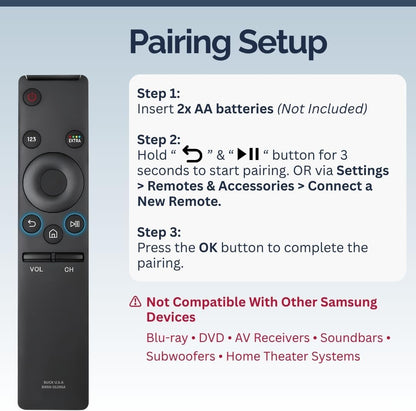 2 Pack BN59-01295A Samsung TV Remote Control Replacement for Smart TV - Easy Setup, Durable Design, Universal Remote - Works with Samsung Smart, QLED, UHD, 4K, Curved, LED, LCD, & HDTV Models