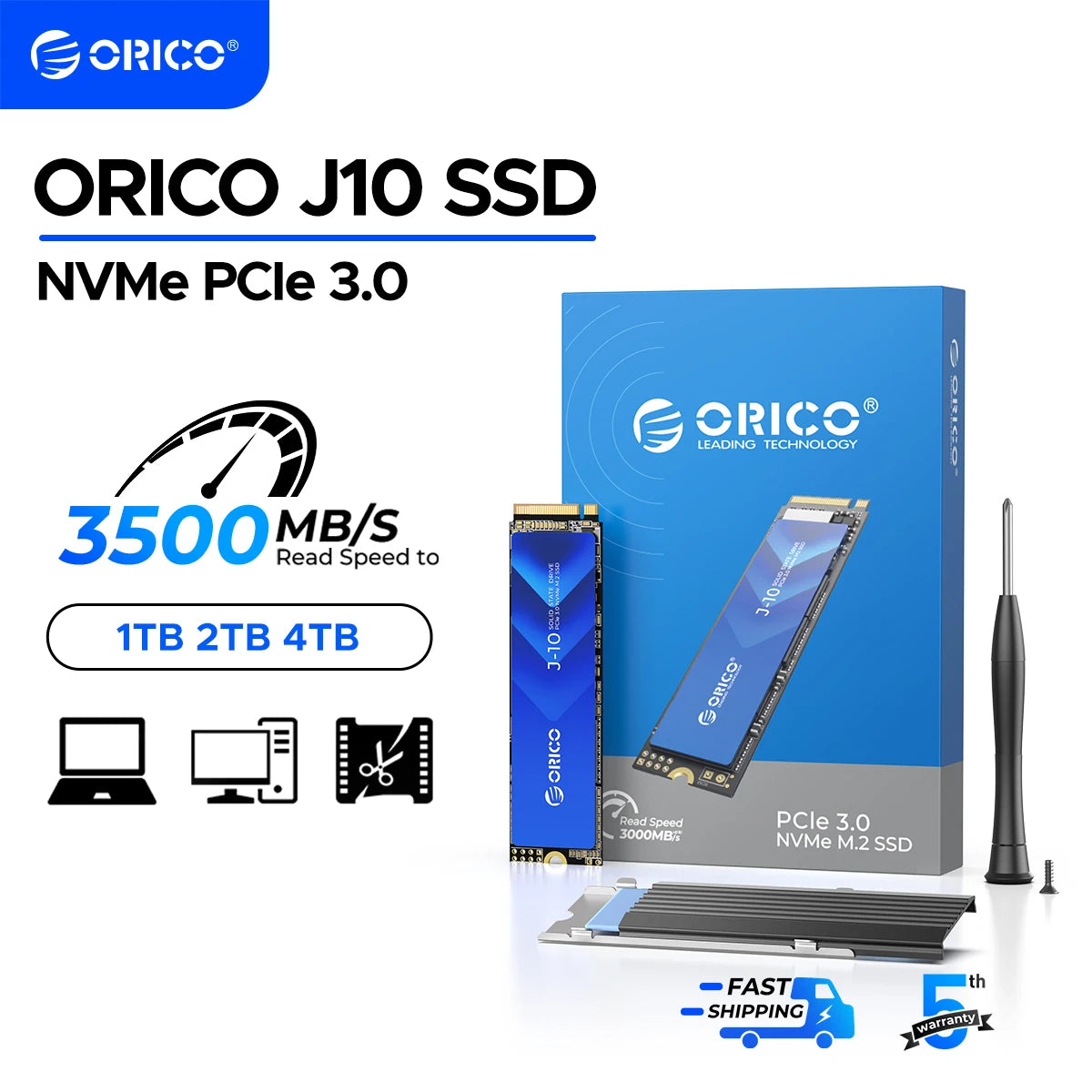 J10 M.2 Nvme SSD Pcie 3.0 Gen3 X4 Nvme SSD 3500Mbps M.2 M Key 2280Mm Internal Solid State Drive 1TB with Cooling Vest