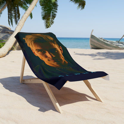 Alpha Sensorium Beach Towel — Dramatic Neon-Lit Face Print