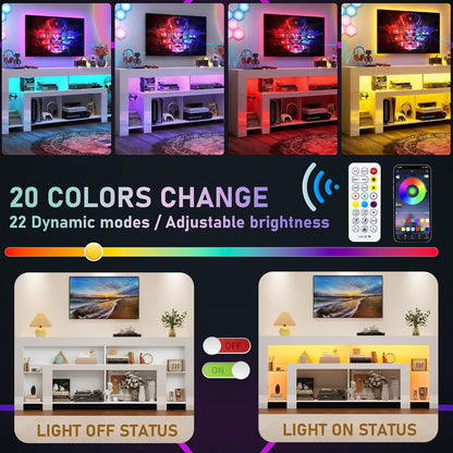 82" Modern High Gloss LED TV Stand for 95 Inch TV, Entertainment Center with LED Lights and Storage, TV Console Cabinet for Living Room, White