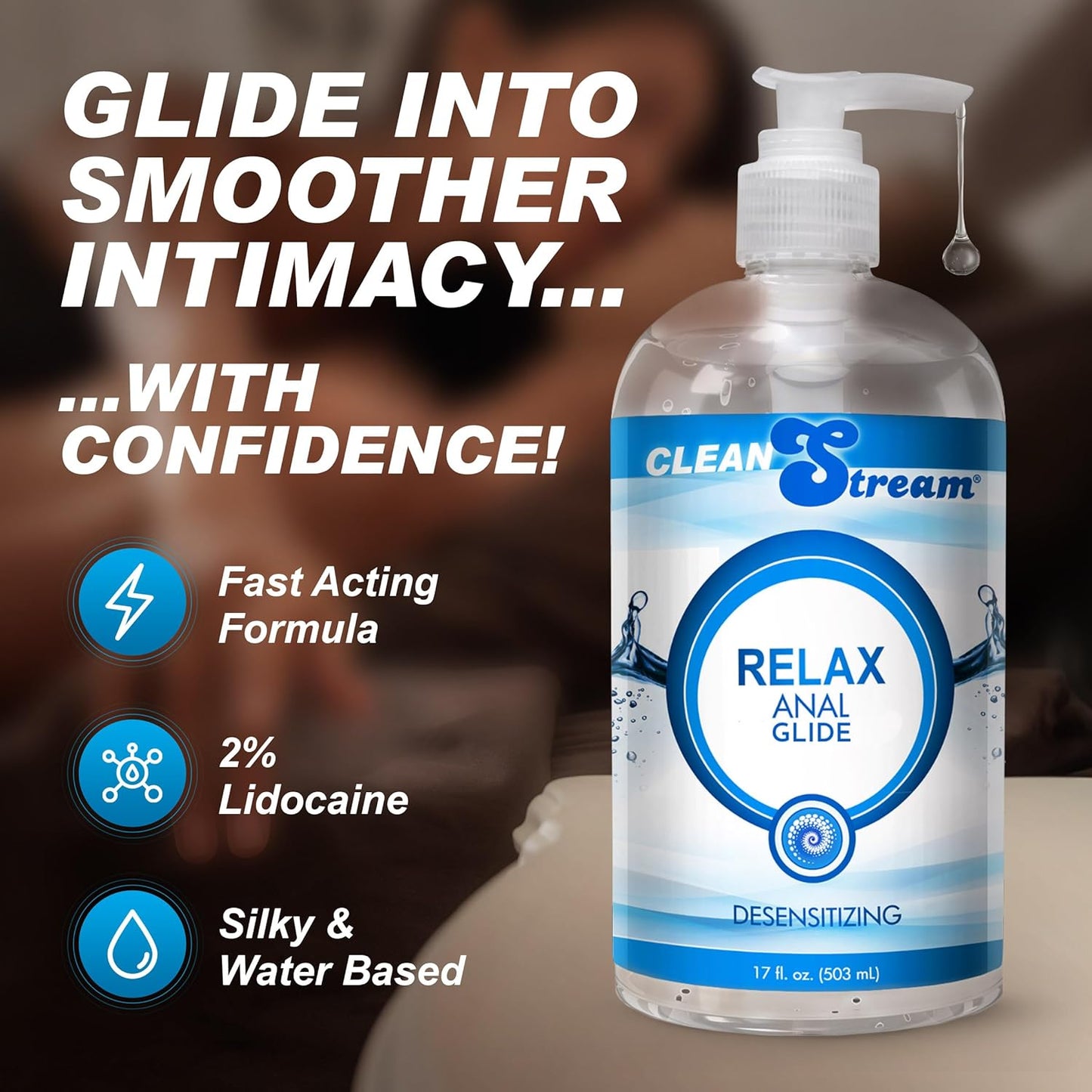 Relax Unscented Lubricant, Silky Liquid Formula, Toy Safe for Men and Women, Comfortenhancing Personal Lube, 17 Oz Bottle, Compatible with Intimate Accessories