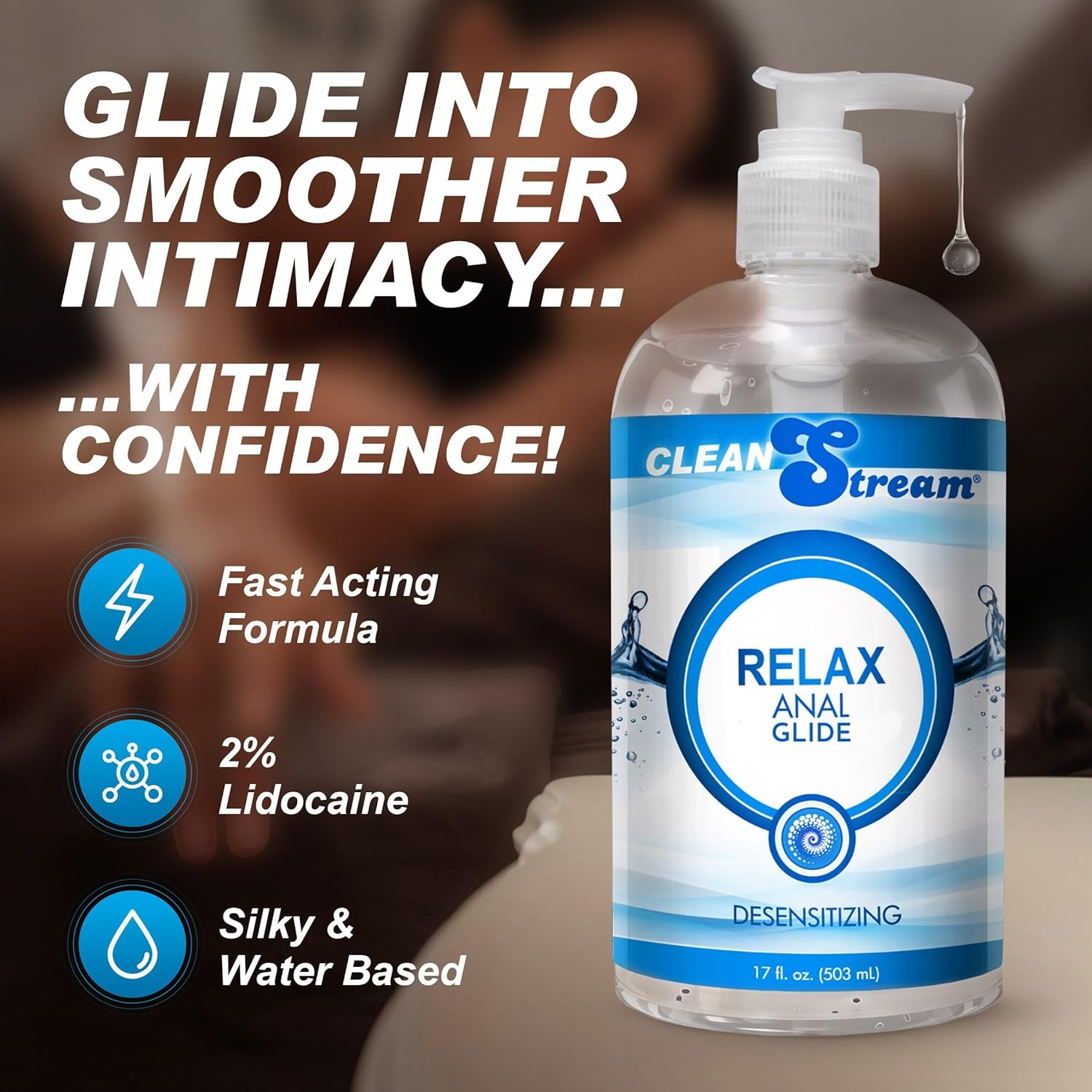 Relax Unscented Lubricant, Silky Liquid Formula, Toy Safe for Men and Women, Comfortenhancing Personal Lube, 17 Oz Bottle, Compatible with Intimate Accessories
