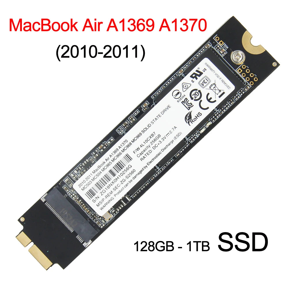 New 128GB 256GB 512GB 1TB SSD for Apple Macbook Air A1369 A1370 HDD Solid State Drive Mac Air 2010-2011 Macbook Air 3.1 4.1 SSD